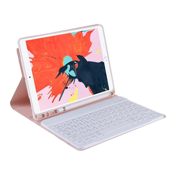 T098B Candy Color Skin Feel Texture Bluetooth Keyboard Leather Case with Pen Holder For iPad Air 11 2024 / 2025 / Air 4 10.9 2020 / Air 5 10.9 2022 (Pink)