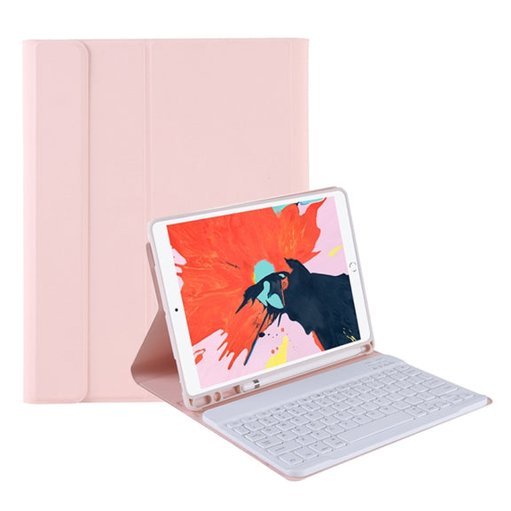 T098B Candy Color Skin Feel Texture Bluetooth Keyboard Leather Case with Pen Holder For iPad Air 11 2024 / 2025 / Air 4 10.9 2020 / Air 5 10.9 2022 (Pink)