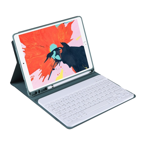 T098B Candy Color Skin Feel Texture Bluetooth Keyboard Leather Case with Pen Holder For iPad Air 4 10.9 2020 / Air 5 10.9 2022 (Dark Green)