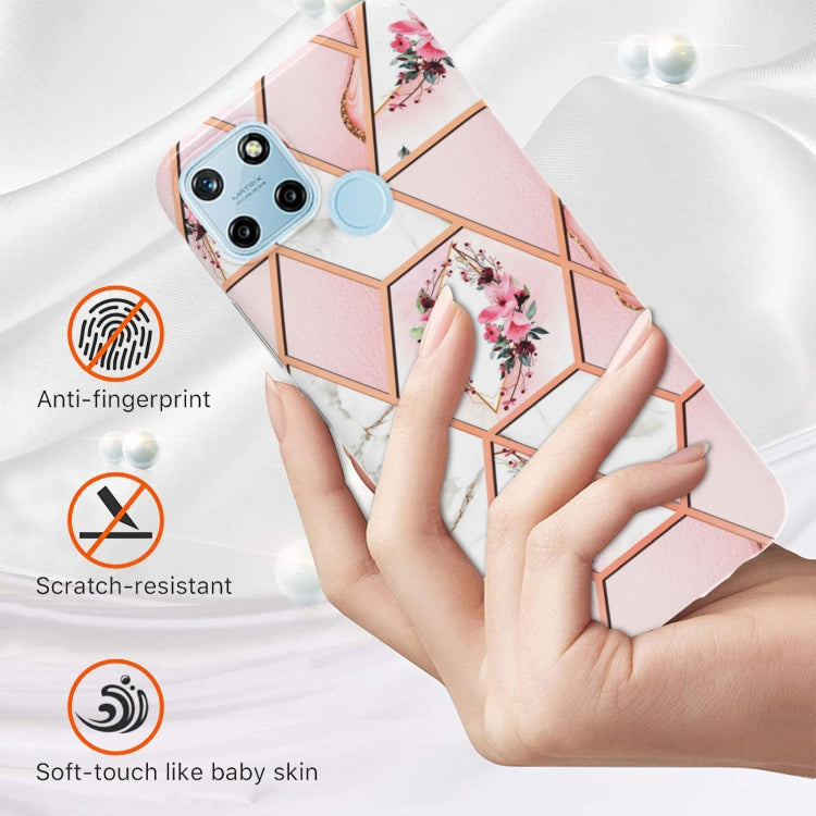 For OPPO Realme C21Y Splicing Marble Flower Pattern TPU Phone Case(Pink Flower) - Realme Cases by PMC TechLife | Online Shopping South Africa | PMC TechLife | Buy Now Pay Later Mobicred