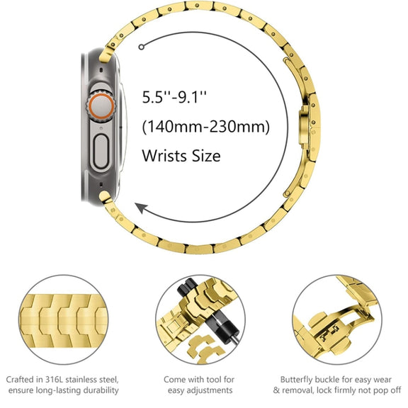Steel Watch Band For Apple Watch Series 9&8&7 41mm / SE 3&SE 2&6&SE&5&4 40mm / 3&2&1 38mm(Gold)
