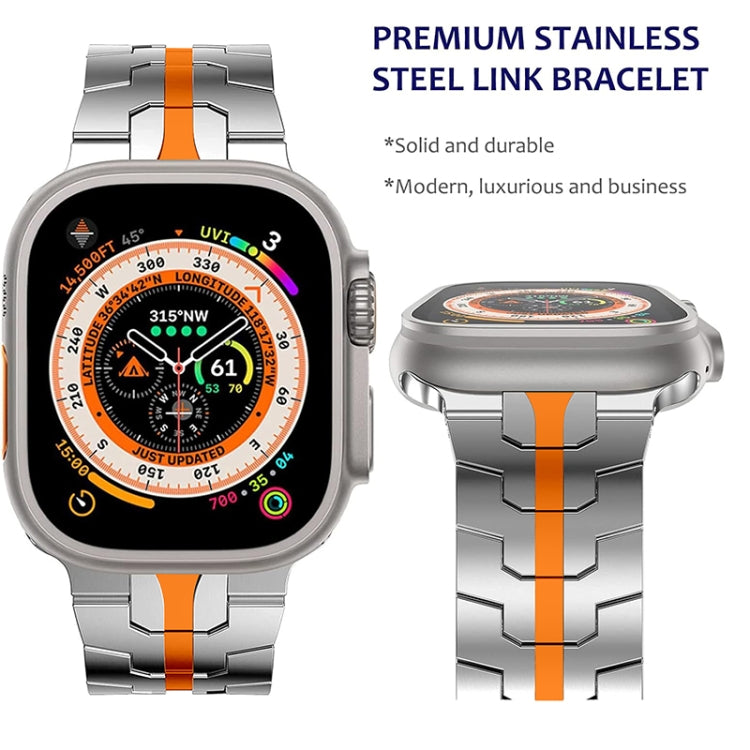 Steel Watch Band For Apple Watch Series 9&8&7 41mm / SE 3&SE 2&6&SE&5&4 40mm / 3&2&1 38mm(Silver Orange)