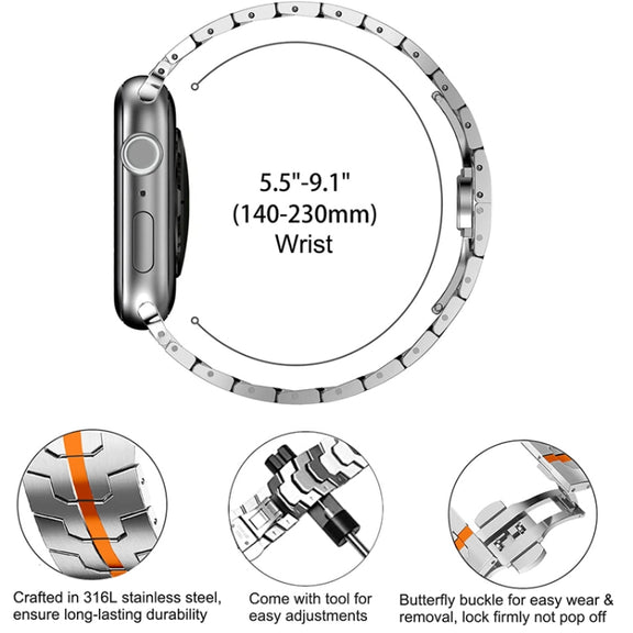 Steel Watch Band For Apple Watch Series 9&8&7 41mm / SE 3&SE 2&6&SE&5&4 40mm / 3&2&1 38mm(Silver Orange)