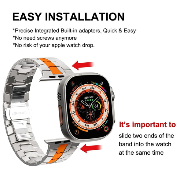 Steel Watch Band For Apple Watch Series 9&8&7 41mm / SE 3&SE 2&6&SE&5&4 40mm / 3&2&1 38mm(Silver Orange)