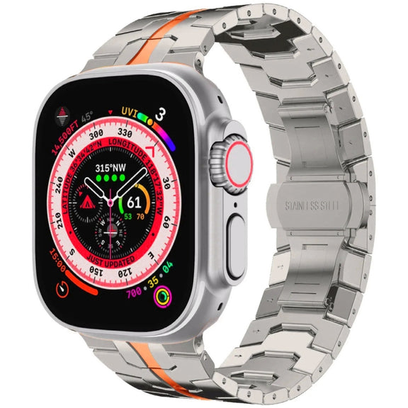 Steel Watch Band For Apple Watch Series 9&8&7 41mm / SE 3&SE 2&6&SE&5&4 40mm / 3&2&1 38mm(Silver Orange)