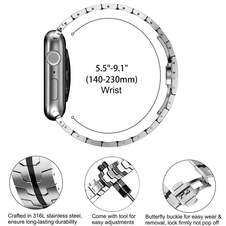 Steel Watch Band For Apple Watch Series 9&8&7 41mm / SE 3&SE 2&6&SE&5&4 40mm / 3&2&1 38mm(Silver Black)