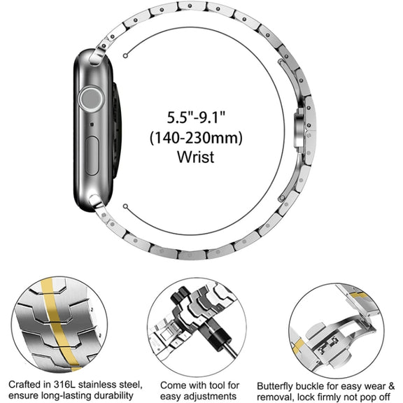 Steel Watch Band For Apple Watch Series 9&8&7 41mm / SE 3&SE 2&6&SE&5&4 40mm / 3&2&1 38mm(Silver Gold)
