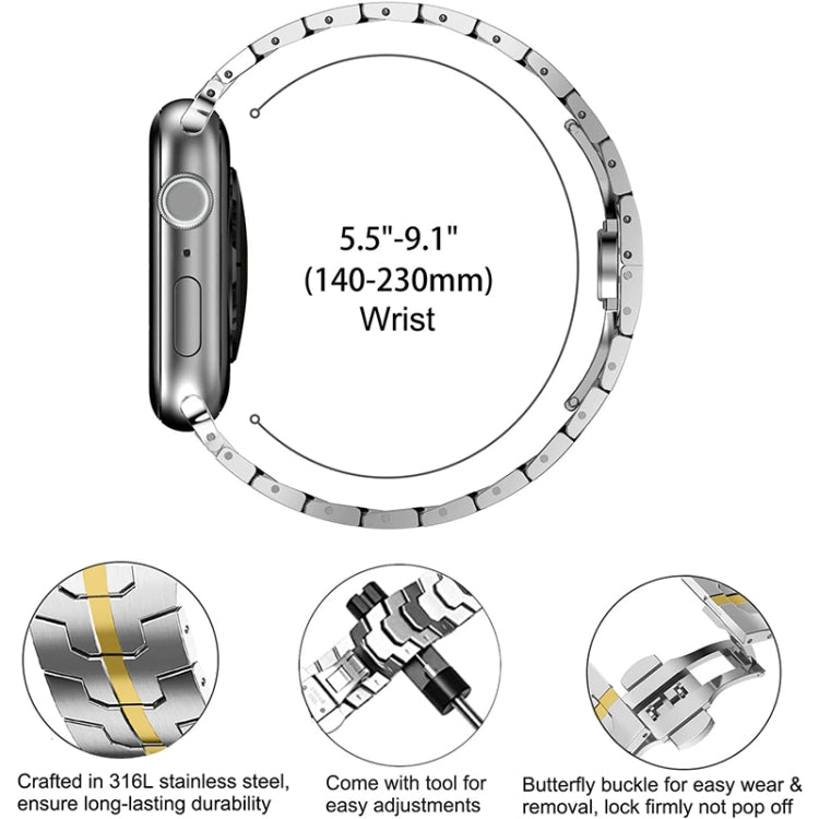 Steel Watch Band For Apple Watch Series 9&8&7 41mm / SE 3&SE 2&6&SE&5&4 40mm / 3&2&1 38mm(Silver Gold)