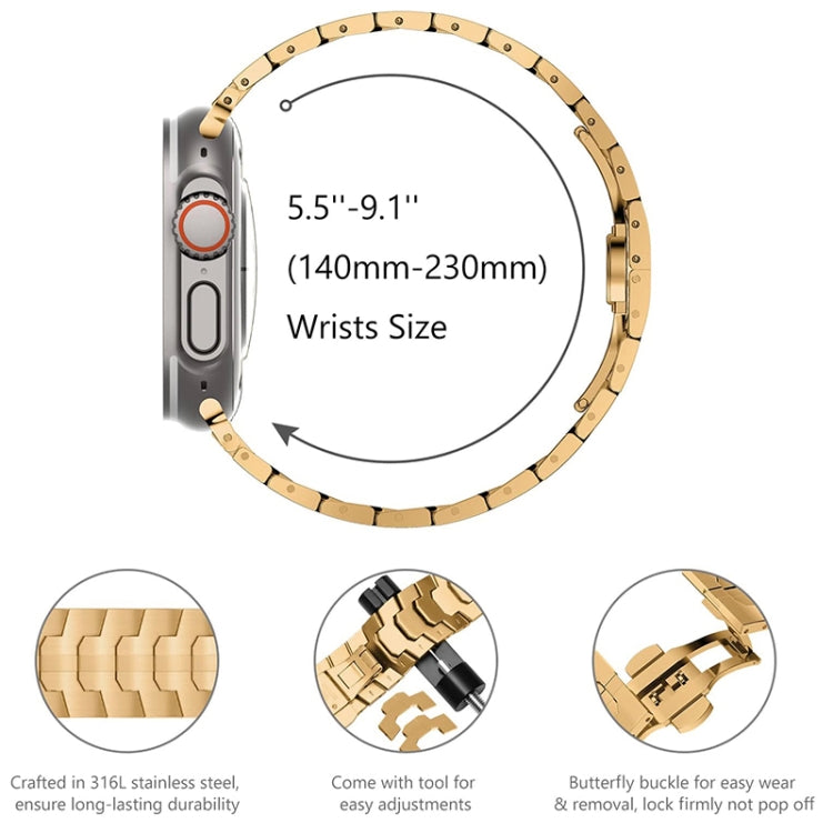 Steel Watch Band For Apple Watch Ultra 49mm&Watch Ultra 2 49mm / Series 9&8&7 45mm / SE 3&SE 2&6&SE&5&4 44mm / 3&2&1 42mm(Rose Gold) - Watch Bands by PMC TechLife | Online Shopping South Africa | PMC TechLife