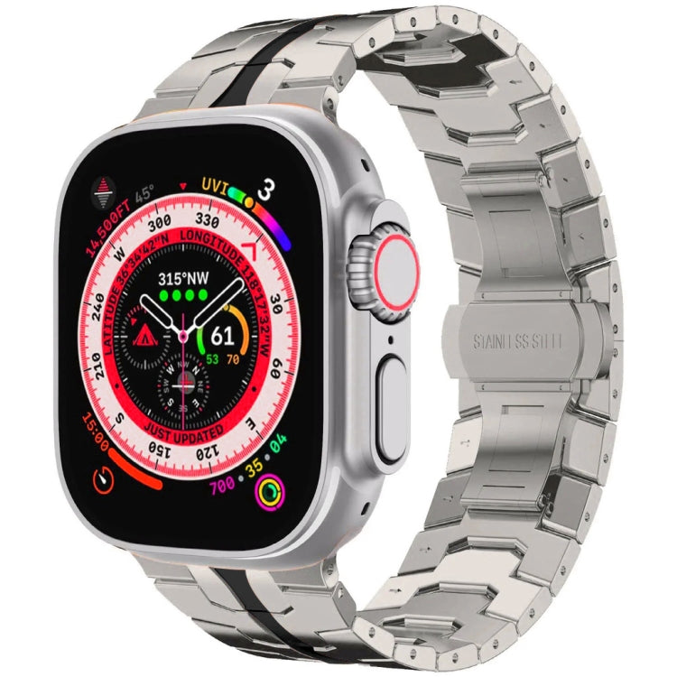 Steel Watch Band For Apple Watch Ultra 49mm&Watch Ultra 2 49mm / Series 9&8&7 45mm / SE 3&SE 2&6&SE&5&4 44mm / 3&2&1 42mm(Silver Black) - Watch Bands by PMC TechLife | Online Shopping South Africa | PMC TechLife