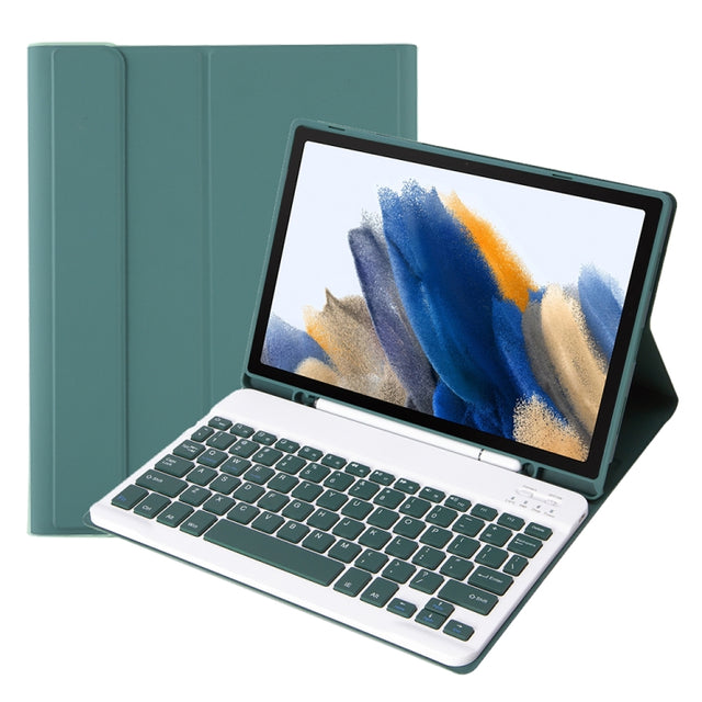 A08B Candy Color Bluetooth Keyboard Leather Case with Pen Slot For Samsung Galaxy Tab A8 10.5 2021 SM-X200 / SM-X205(Dark Green)