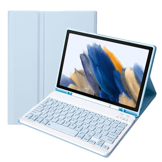 A08B Candy Color Bluetooth Keyboard Leather Case with Pen Slot For Samsung Galaxy Tab A8 10.5 2021 SM-X200 / SM-X205(White Ice)