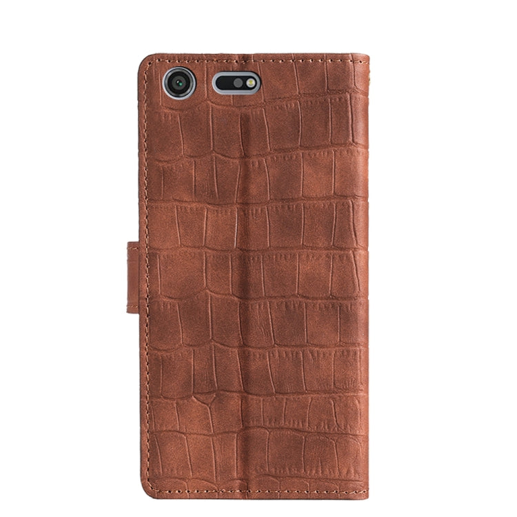 For Sony Xperia XZ Premium Skin Feel Crocodile Texture Magnetic Clasp PU Leather Phone Case(Brown) - Sony Cases by PMC TechLife | Online Shopping South Africa | PMC TechLife