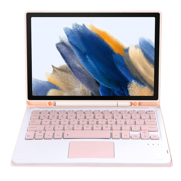 A08B-A Candy Color Bluetooth Keyboard Leather Case with Pen Slot & Touchpad For Samsung Galaxy Tab A8 2021 SM-X205 / SM-X200(Pink)