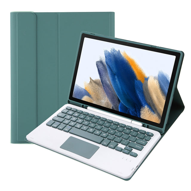 A08B-A Candy Color Bluetooth Keyboard Leather Case with Pen Slot & Touchpad For Samsung Galaxy Tab A8 2021 SM-X205 / SM-X200(Dark Green)