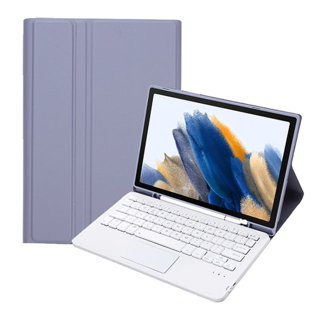 A08B-A Candy Color Bluetooth Keyboard Leather Case with Pen Slot & Touchpad For Samsung Galaxy Tab A8 2021 SM-X205 / SM-X200(Purple)