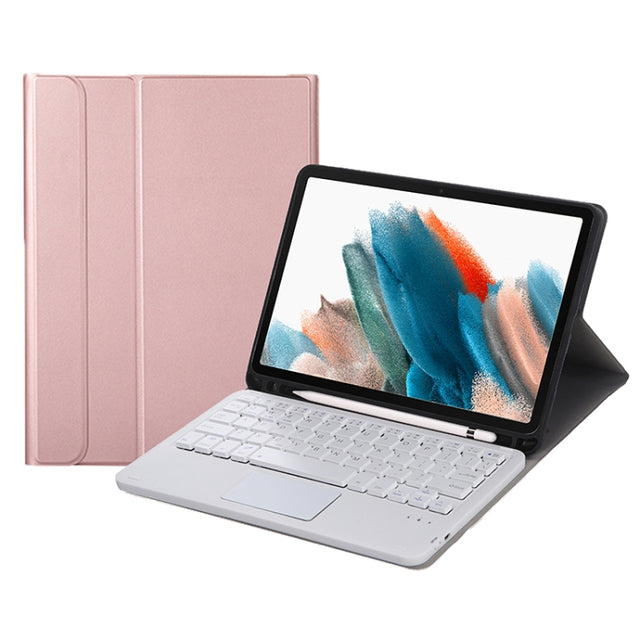 A08B-A Bluetooth Keyboard Leather Case with Pen Slot & Touchpad For Samsung Galaxy Tab A8 2021 SM-X205 / SM-X200(Rose Gold)