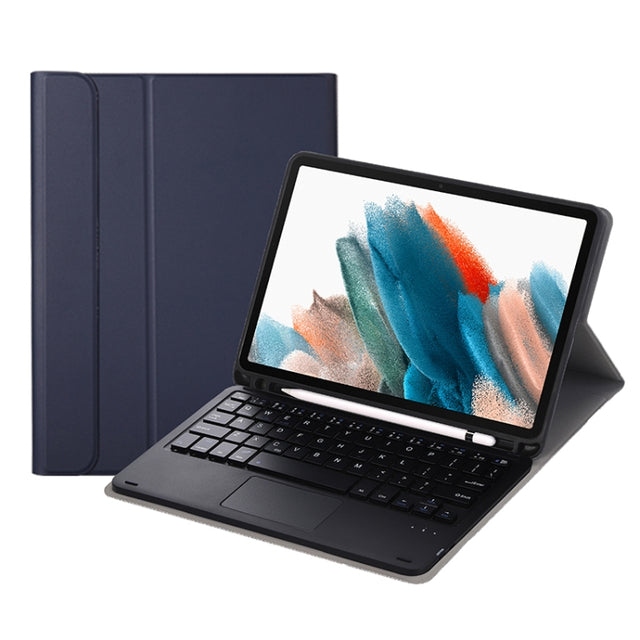 A08B-A Bluetooth Keyboard Leather Case with Pen Slot & Touchpad For Samsung Galaxy Tab A8 2021 SM-X205 / SM-X200(Blue)