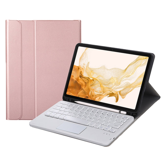 A700B-A Bluetooth Keyboard Leather Case with Pen Slot & Touchpad For Samsung Galaxy Tab S8 11 inch SM-X700 / SM-X706(Rose Gold)