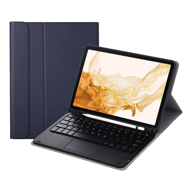 A700B-A Bluetooth Keyboard Leather Case with Pen Slot & Touchpad For Samsung Galaxy Tab S8 11 inch SM-X700 / SM-X706(Blue)