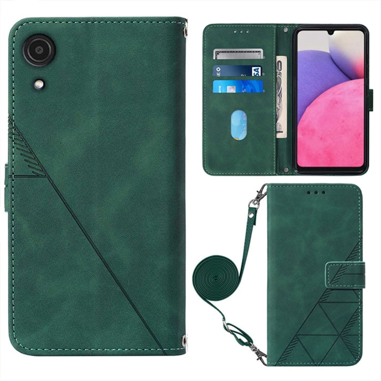 For Samsung Galaxy A03 Core Crossbody 3D Embossed Flip Leather Phone Case(Dark Green) - Galaxy Phone Cases by PMC TechLife | Online Shopping South Africa | PMC TechLife