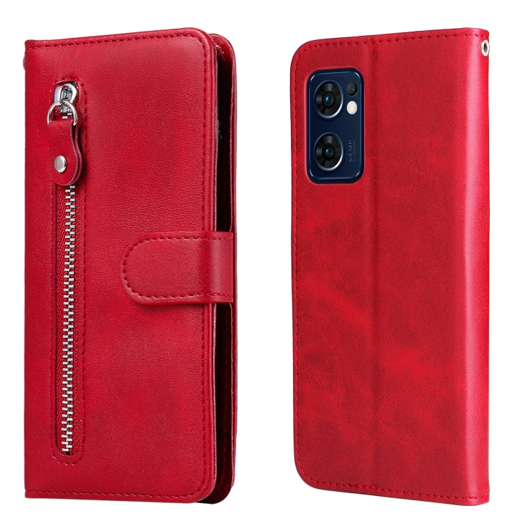 For OPPO Reno7 5G / Find X5 Lite International Version Fashion Calf Texture Zipper Horizontal Flip Leather Case(Red) - OPPO Cases by PMC TechLife | Online Shopping South Africa | PMC TechLife | Buy Now Pay Later Mobicred