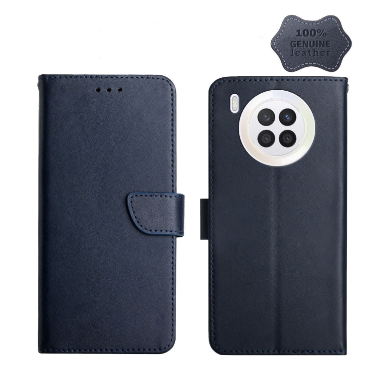 For Huawei Nova 8i/Honor 50 Lite Global Genuine Leather Fingerprint-proof Horizontal Flip Phone Case(Blue) - Huawei Cases by PMC TechLife | Online Shopping South Africa | PMC TechLife | Buy Now Pay Later Mobicred