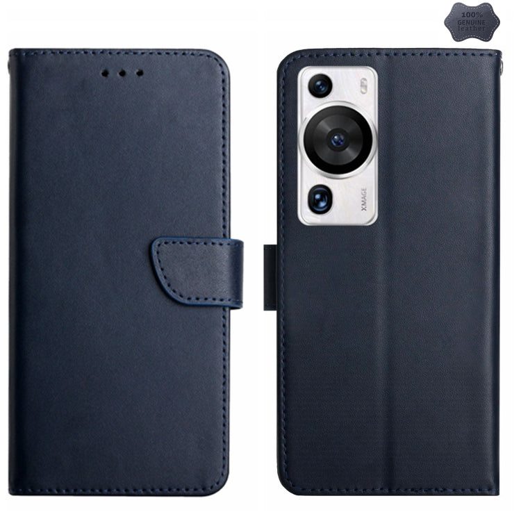 For Huawei P60 Pro Genuine Leather Fingerprint-proof Horizontal Flip Phone Case(Blue) - Huawei Cases by PMC TechLife | Online Shopping South Africa | PMC TechLife | Buy Now Pay Later Mobicred