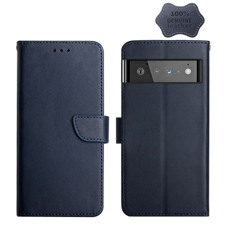 For Google Pixel 6 Pro Genuine Leather Fingerprint-proof Horizontal Flip Phone Case(Blue) - Google Cases by PMC TechLife | Online Shopping South Africa | PMC TechLife | Buy Now Pay Later Mobicred