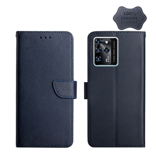 For ZTE Blade V30 Genuine Leather Fingerprint-proof Horizontal Flip Phone Case(Blue) - ZTE Cases by PMC Jewellery | Online Shopping South Africa | PMC Jewellery | Buy Now Pay Later Mobicred