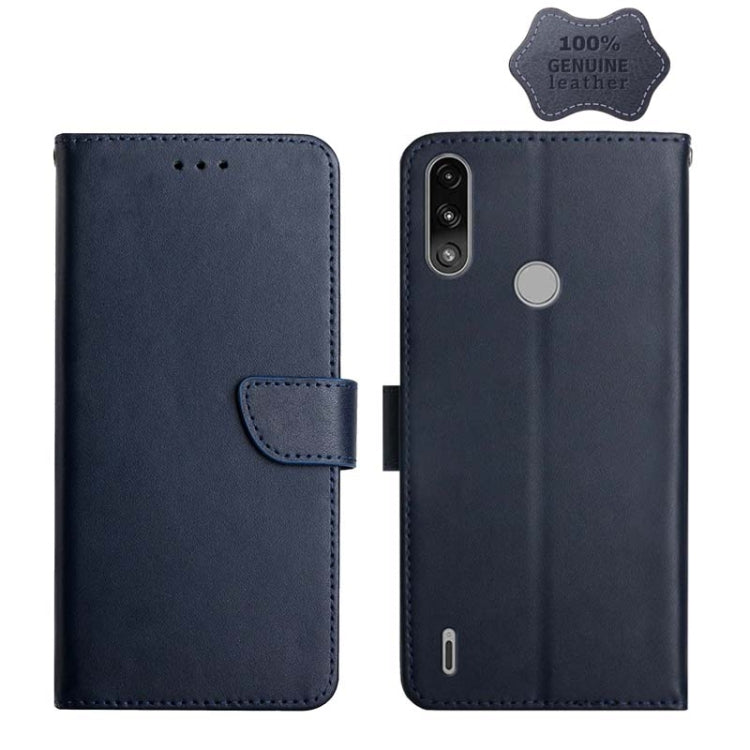 For Motorola Moto E7 Power Genuine Leather Fingerprint-proof Horizontal Flip Phone Case(Blue) - Motorola Cases by PMC TechLife | Online Shopping South Africa | PMC TechLife | Buy Now Pay Later Mobicred