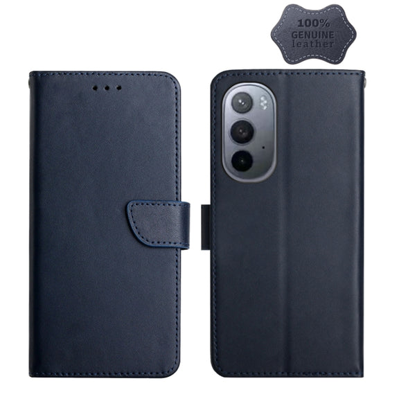 For Motorola Moto Edge X30 Genuine Leather Fingerprint-proof Horizontal Flip Phone Case(Blue)