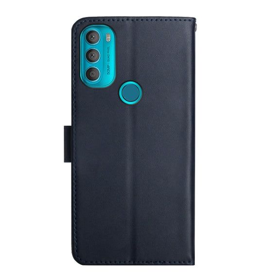 For Motorola Moto G71 5G Genuine Leather Fingerprint-proof Horizontal Flip Phone Case(Blue)