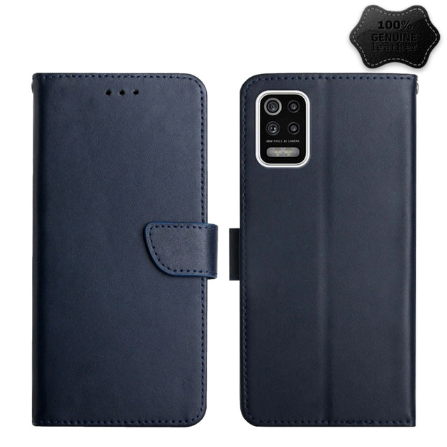 For LG K52 Genuine Leather Fingerprint-proof Flip Phone Case(Blue)