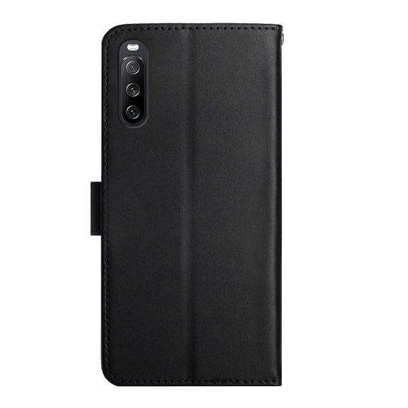 For Sony Xperia 10 III Genuine Leather Fingerprint-proof Flip Phone Case(Black)