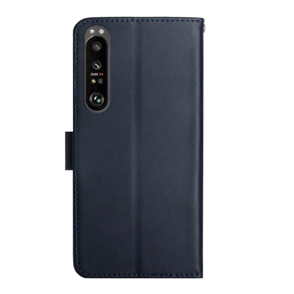 For Sony Xperia 1 IV Genuine Leather Fingerprint-proof Flip Phone Case(Blue)