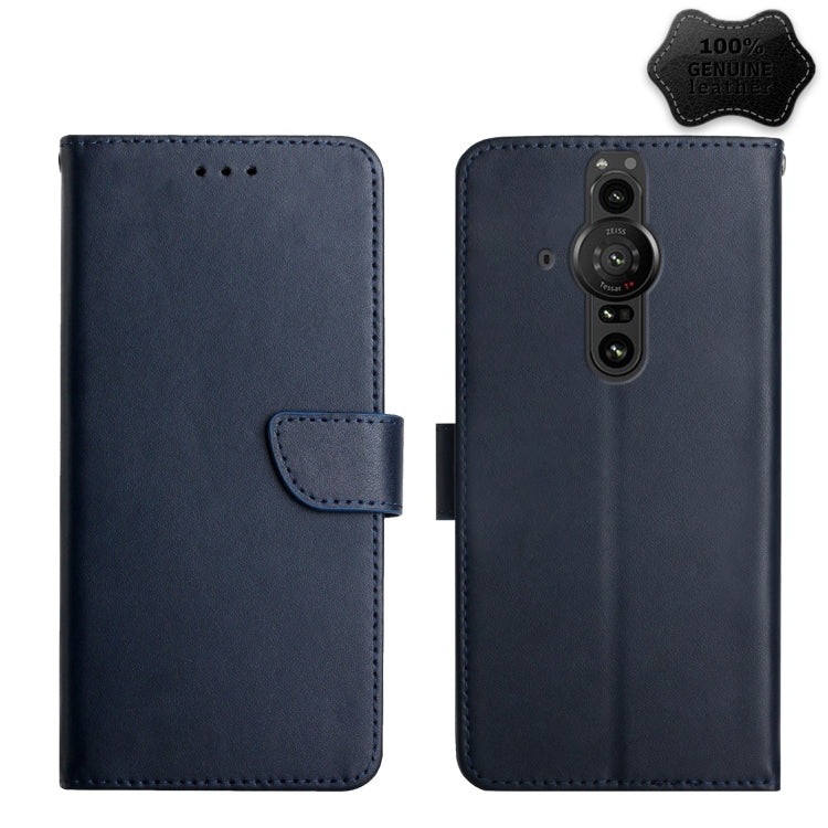 For Sony Xperia Pro-I Genuine Leather Fingerprint-proof Flip Phone Case(Blue) - Sony Cases by PMC TechLife | Online Shopping South Africa | PMC TechLife | Buy Now Pay Later Mobicred