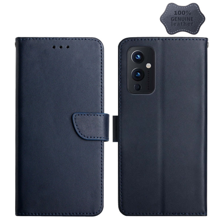 For OnePlus 9 Genuine Leather Fingerprint-proof Horizontal Flip Phone Case(Blue) - OnePlus Cases by PMC TechLife | Online Shopping South Africa | PMC TechLife | Buy Now Pay Later Mobicred