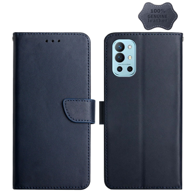 For OnePlus 9R Genuine Leather Fingerprint-proof Horizontal Flip Phone Case(Blue) - OnePlus Cases by PMC TechLife | Online Shopping South Africa | PMC TechLife | Buy Now Pay Later Mobicred