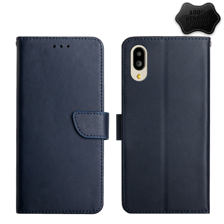 For Sharp Simple Sumaho 6 Genuine Leather Fingerprint-proof Flip Phone Case(Blue) - Wiko by PMC TechLife | Online Shopping South Africa | PMC TechLife | Buy Now Pay Later Mobicred