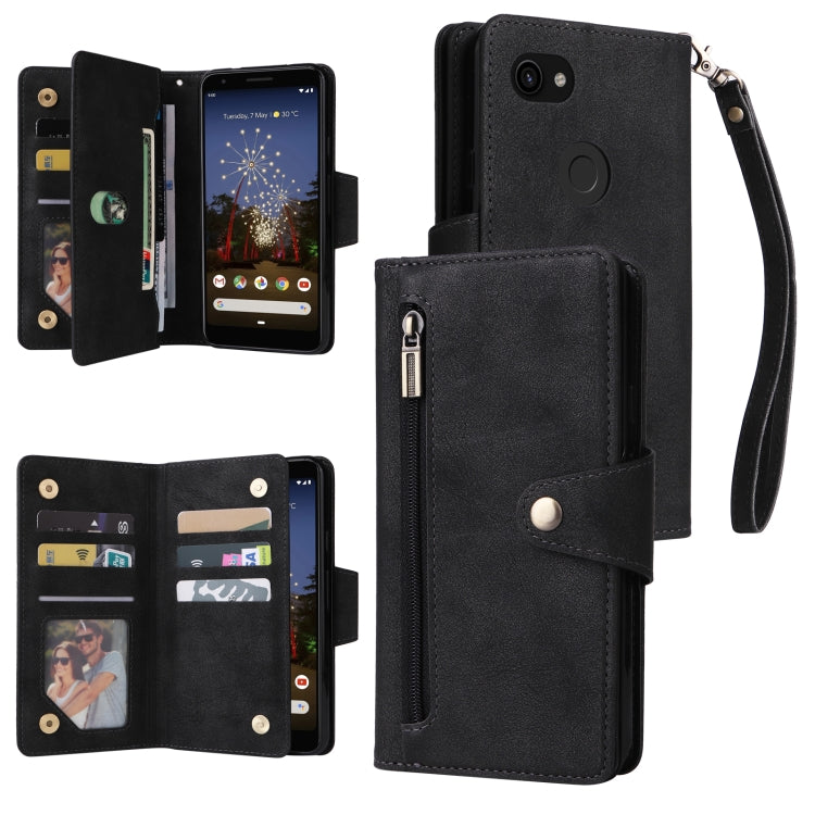 For Google Pixel 3A Rivet Buckle 9 Cards Three Fold Leather Phone Case(Black) - Google Cases by PMC TechLife | Online Shopping South Africa | PMC TechLife | Buy Now Pay Later Mobicred
