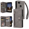 For Google Pixel 3A Rivet Buckle 9 Cards Three Fold Leather Phone Case(Grey) - Google Cases by PMC TechLife | Online Shopping South Africa | PMC TechLife | Buy Now Pay Later Mobicred