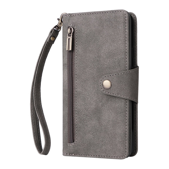 For Google Pixel 3A Rivet Buckle 9 Cards Three Fold Leather Phone Case(Grey)