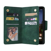 For Google Pixel 3A Rivet Buckle 9 Cards Three Fold Leather Phone Case(Green)