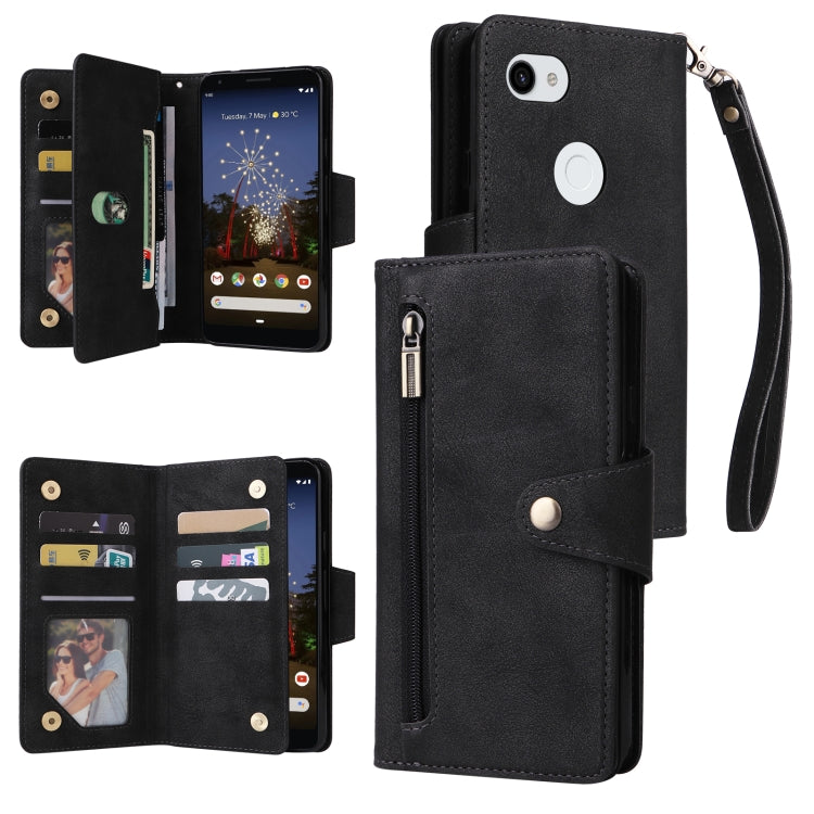 For Google Pixel 3A XL Rivet Buckle 9 Cards Three Fold Leather Phone Case(Black) - Google Cases by PMC TechLife | Online Shopping South Africa | PMC TechLife | Buy Now Pay Later Mobicred