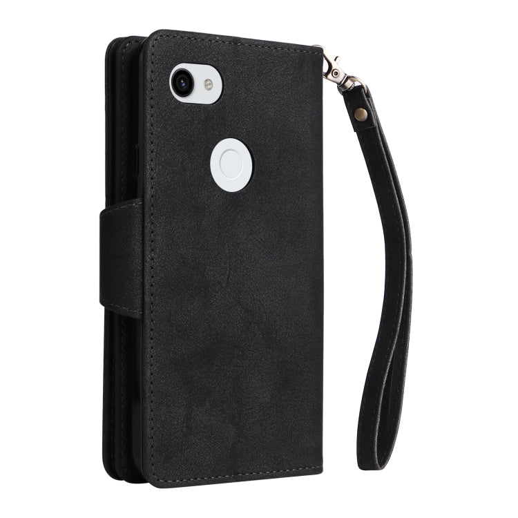 For Google Pixel 3A XL Rivet Buckle 9 Cards Three Fold Leather Phone Case(Black) - Google Cases by PMC TechLife | Online Shopping South Africa | PMC TechLife | Buy Now Pay Later Mobicred