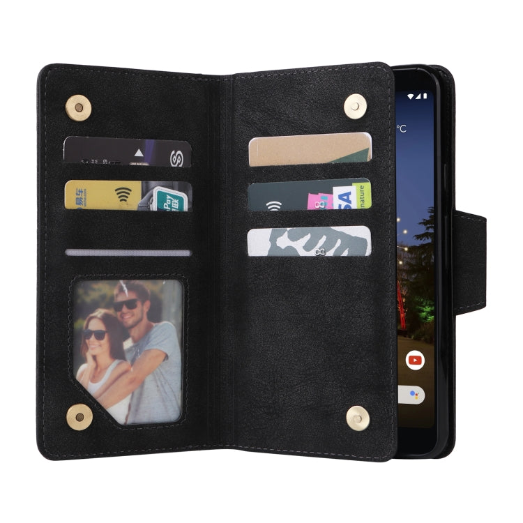 For Google Pixel 3A XL Rivet Buckle 9 Cards Three Fold Leather Phone Case(Black) - Google Cases by PMC TechLife | Online Shopping South Africa | PMC TechLife | Buy Now Pay Later Mobicred