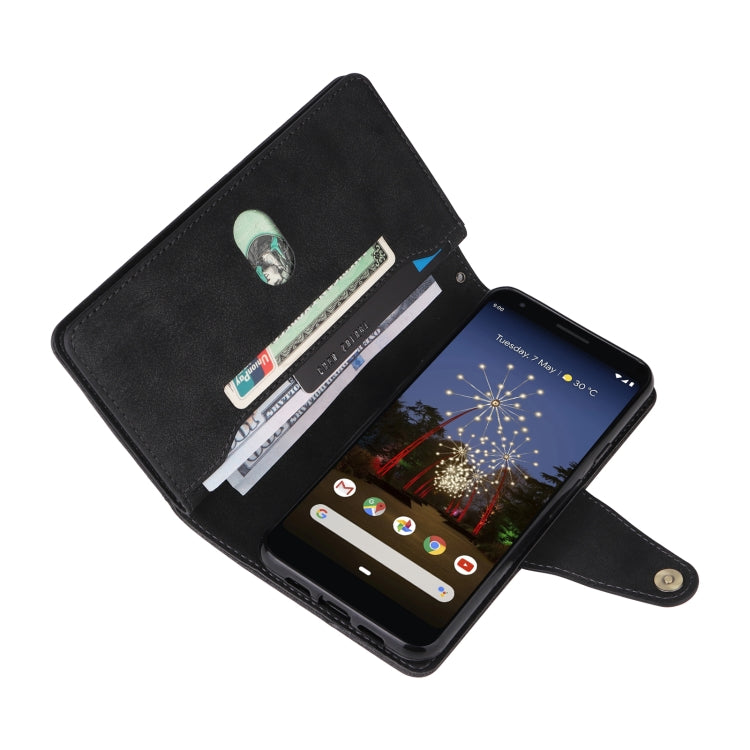 For Google Pixel 3A XL Rivet Buckle 9 Cards Three Fold Leather Phone Case(Black) - Google Cases by PMC TechLife | Online Shopping South Africa | PMC TechLife | Buy Now Pay Later Mobicred