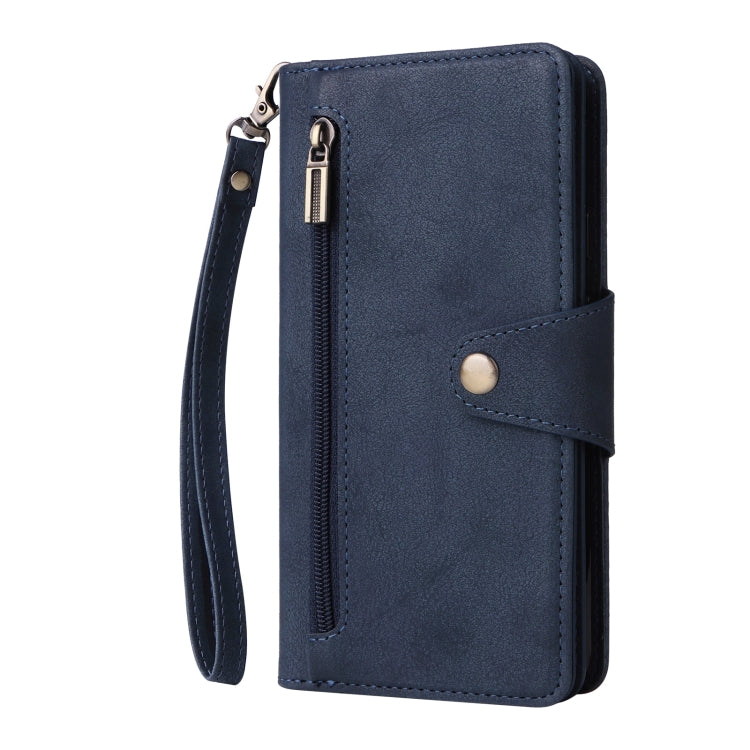 For Google Pixel 3A XL Rivet Buckle 9 Cards Three Fold Leather Phone Case(Blue)