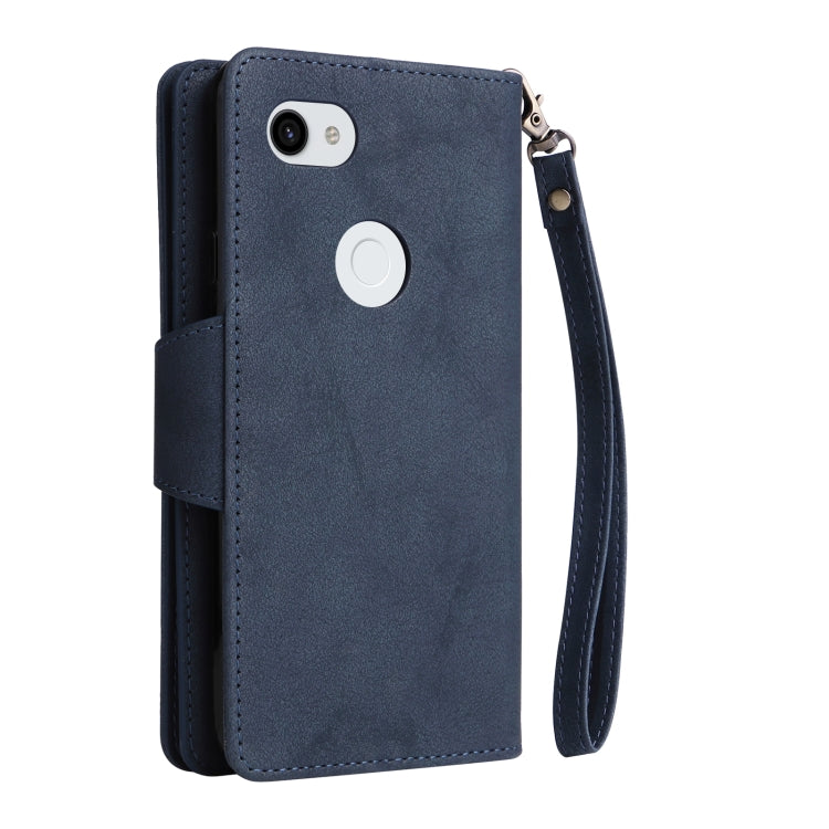 For Google Pixel 3A XL Rivet Buckle 9 Cards Three Fold Leather Phone Case(Blue) - Google Cases by PMC TechLife | Online Shopping South Africa | PMC TechLife | Buy Now Pay Later Mobicred